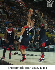 USA Basketball National Team, August 31, 2014 FIBA World Basketball Championship In Turkey - US Match Kyrie Irving (10), Klay Thompson (5), Kerem My Heart Cousins, DeMarcus (12) Is Struggling.