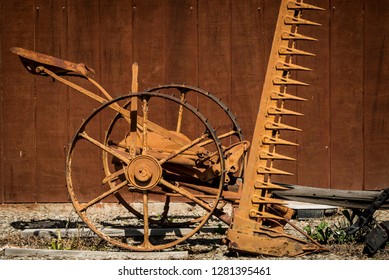 USA, California, Central Valley, San Joaquin River Valley, Vernalis, Pelican Road, McCormick Hay-mower At Home Of Dave Vierra, Former Dairy Farmer, MPR