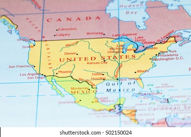 USA And Canada On Colourful Map