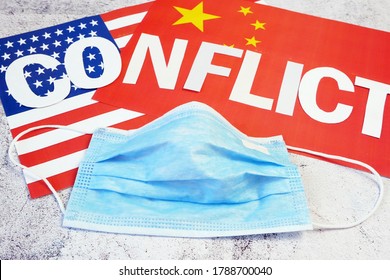 USA & China - Disagreement, US Of America And Chinese Flags. Relationship Conflict Between USA And China. Trade Deal Concept. Coronacrisis