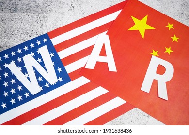 USA And China - Disagreement, US Of America And Chinese Flags. Relationship Conflict Between USA And China. Trade Deal 