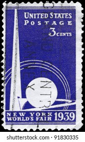 USA - CIRCA 1939: A Stamp Printed In USA Shows The Trylon And Perisphere, New York World?s Fair Issue, Circa 1939