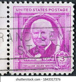 USA - Circa 1948: A Postage Stamp Printed In The US Showing A Portrait Of The American Journalist, Politician And Writer William Allen White