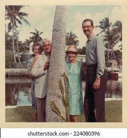 USA- CIRCA 1950s: Vintage photo shows family on vacation.  