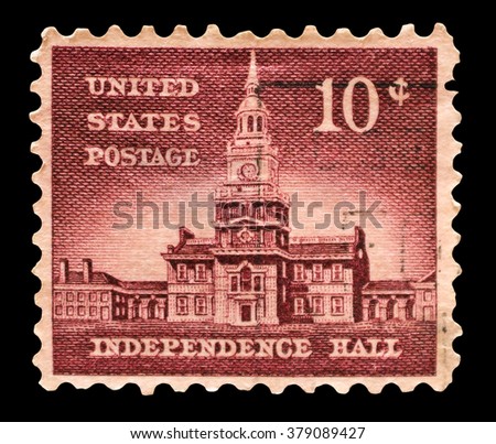 USA - CIRCA 1956: Postage stamps printed in USA, Allied Nations Issue, shows Independence Hall in Philadelphia, circa 1956