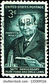 USA - CIRCA 1956: A Stamp Printed In United States Of America Shows Harvey Washington Wiley, Chemist Best Known For His Leadership In The Passage Of The Landmark Pure Food And Drug Act, Circa 1956