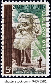 USA - CIRCA 1964: A Stamp Printed In USA Shows The Portrait Of A John Muir, Naturalist And Conservationist And Redwood Forest, Circa 1964