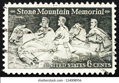 USA - CIRCA 1970: A Stamp Printed In The USA Shows Stone Mountain Confederate Memorial, Robert E. Lee, Jefferson Davis & Stonewall Jackson, Circa 1970