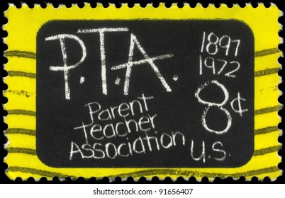 USA - CIRCA 1972: A Stamp Printed In USA Shows The Blackboard, Devoted To Parent Teacher Association, 75th Anniv., Circa 1972