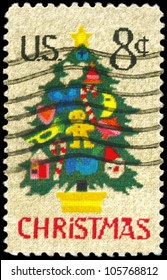 USA - CIRCA 1973: A Stamp Printed In USA Shows The Christmas Tree In Needlepoint, Circa 1973