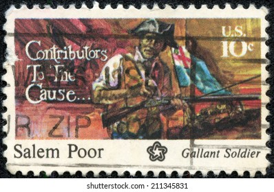 USA - CIRCA 1975: A Postage Stamp Printed In The USA, Dedicated To The American Bicentennial Contributors To The Cause, Shows Salem Poor, Circa 1975