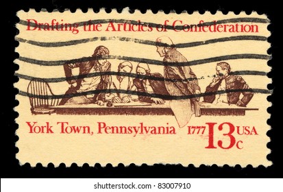 USA - CIRCA 1977: A Stamp Printed In The USA Shows Drafting The Articles Of Confederation, Circa 1977