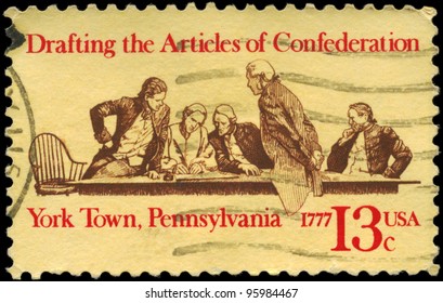 USA - CIRCA 1977: A Stamp Printed In USA Devoted To 200th Anniversary Of Drafting The Articles Of Confederation, York Town, Pennsylvania, Circa 1977