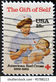 USA - CIRCA 1981 : A Stamp Printed In The USA Shows The Gift Of Self, American Red Cross, Circa 1981