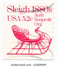 USA - CIRCA 1983: A Stamp Printed In USA Shows Sleigh 1880s, Auth Nonprofit Org, Circa 1983