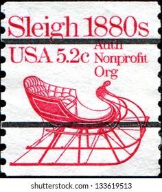 USA - CIRCA 1983: A Stamp Printed In United States Of America Shows Sleigh 1880s, Auth Nonprofit Org, Circa 1983