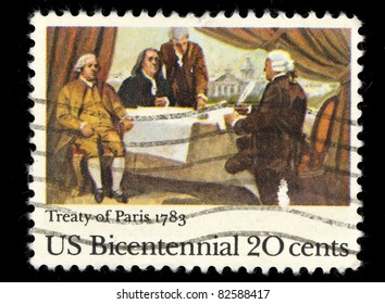 USA - CIRCA 1983 : A Stamp Printed In The USA Shows Treaty Of Paris 1783, US Bicentennial 20 Cents, Circa 1983