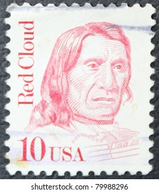 USA - CIRCA 1987 : A Printed In USA Showing Red Cloud American War Leader Of The Oglala Lakota, Native American Opponents Of US Army, Circa 1987