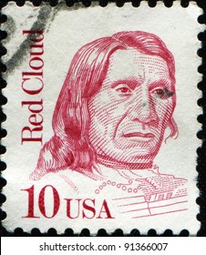 USA - CIRCA 1987 : Stamp Printed In USA Showing Red Cloud American War Leader Of The Oglala Lakota, Native American Opponents Of US Army, Circa 1987