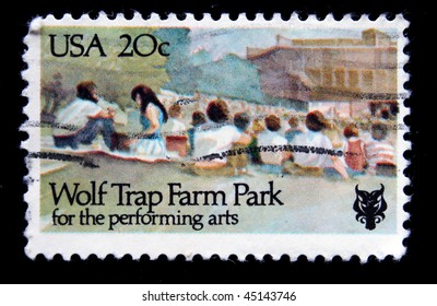 USA - CIRCA 1990s: A Stamp Printed In The USA Shows Wolf Tramp Farm Park For The Performing Arts, Circa 1990s