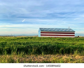 USA Flag Barn In Madera County, CA.