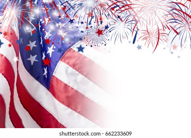 USA flag with firework background for 4 july independence day