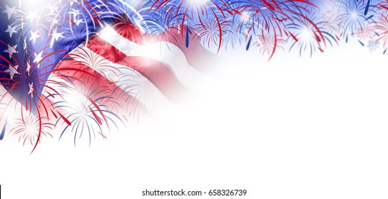 USA flag with fireworks background for 4 july independence day