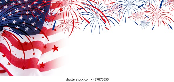 USA flag with fireworks on white background - Shutterstock ID 427873855