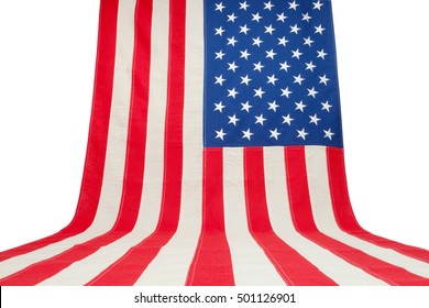 USA flag hanging in vertical position on a wall
