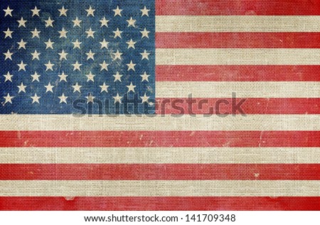 USA Flag on Canvas Background. Grungy US Map.