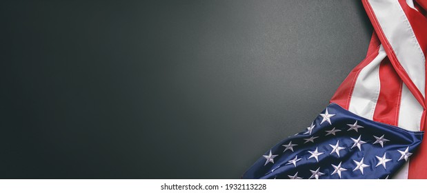 USA Flag On Dark Background With Space For Text