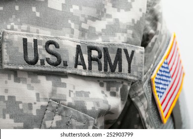 USA flag and US Army patch on solder's uniform - Shutterstock ID 252903799