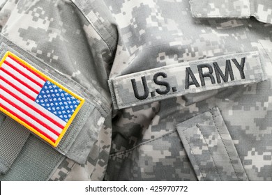 USA Flag U.S. ARMY Patch On Military Uniform - Studio Shot