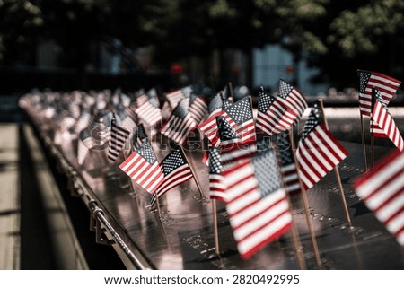 USA Flags planted on the names on the reflecting pools of September 11, 2026