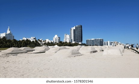 USA. FLORIDA. MIAMI BEACH. December, 2019: 

Installation Traffic Cars On Miami South Beach Art Basel.