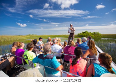 USA. FLORIDA. MIAMI BEACH. JULE 2018: Everglades Airboat Tour. 