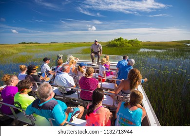 USA. FLORIDA. MIAMI BEACH. JULE 2018: Everglades Airboat Tour. 