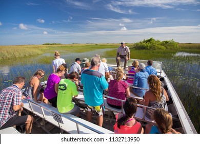 USA. FLORIDA. MIAMI BEACH. JULE 2018: Everglades Airboat Tour. 