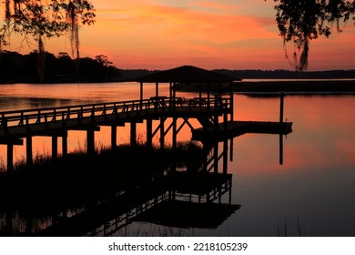 USA, Georgia, Savannah. Dock On The, At Sunrise.