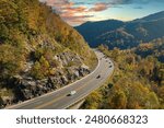 USA highway transportation infrastructure in North Carolina Appalachian mountains. American freeway road with fast driving cars