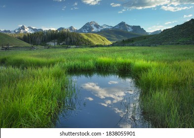 USA, Idaho. Wetlands In Stanley Basin, Sawtooth Mountains.