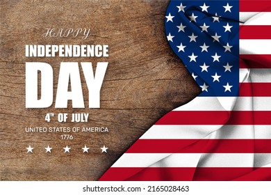 USA Independence Day 4th of July. American flag wave on wood background - Shutterstock ID 2165028463