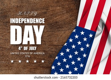 USA Independence Day 4th of July. American flag wave on wood background