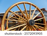 USA, Indiana, Indianapolis. Close-up of giant horse cart wheel at Indiana State Fair.