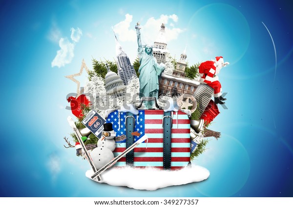 USA,
landmarks of the USA in winter and
Christmas