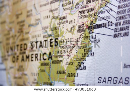 USA map with focus on eastern coast. Landscape orientation.