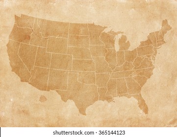 Usa Map On Brown Paper. Vintage Map