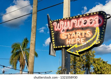 USA, Miami - January 2019: Hip Neighborhood Wynwood In Miami