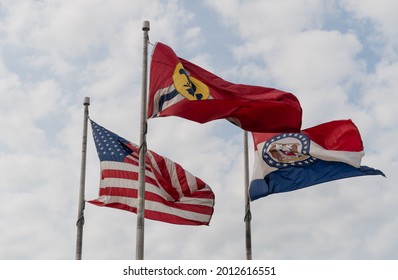 USA, Missouri, And St Louis Flag Waving