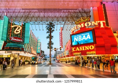 USA, Nevada, Las Vegas, March, 10-2018: Downtown Las Vegas lights and nightlife in Fremont Street